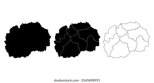 Mapa de Eslovaquia en tres estilos: negro sólido, divisiones regionales y contorno.