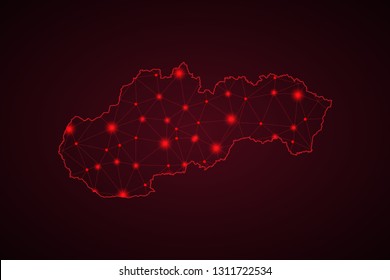 Map of Slovakia. Wire frame 3D mesh polygonal network line, design sphere, dot and structure. communications map of Slovakia. Vector Illustration EPS10. - Vector