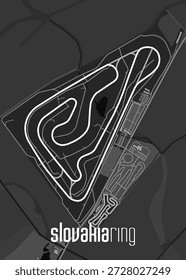 Mapa de la pista de la raza Slovakiaring. La pista está delineada en blanco, contrastando con el fondo gris más oscuro