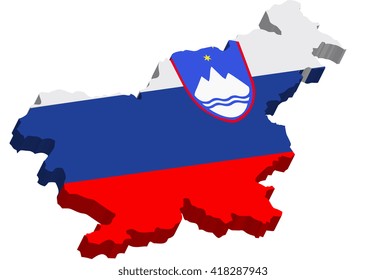 A map of Slovenia 3D with flag on white background