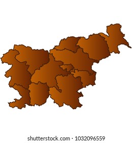 Map of Slovenia- Map of the city and each border separately. Brown Gold eps Vector Illustration 10