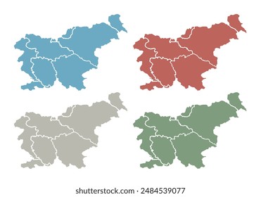 Map of Slovenia colored blue, red, gray and green