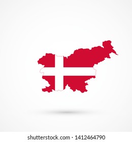 Map Slovenia in Denmark flag colors, editable vector. 