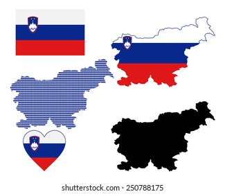 map of Slovenia and different types of symbols on a white background 