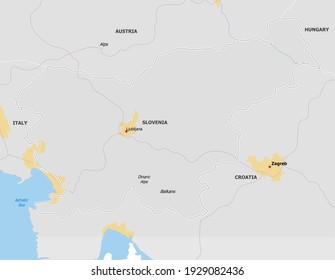 Map of Slovenia. Map is drawn in high detail and for clarity shows only major cities. Country is drawn with neighboring countries.