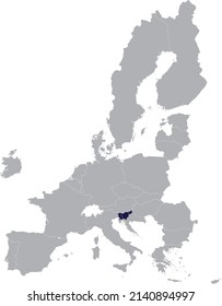 Map of Slovenia with European union flag within the gray map of European Union countries