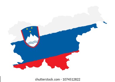 Map of Slovenia with Flag. Hand Painted with Brush. Vector Illustration.