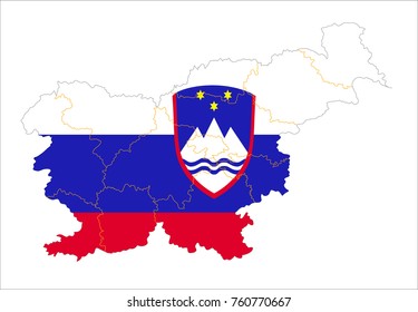 Map Of Slovenia With Flag Isolated On White Background.