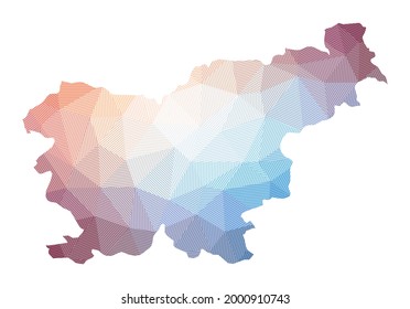 Map of Slovenia. Low poly illustration of the country. Geometric design with stripes. Technology, internet, network concept. Vector illustration.