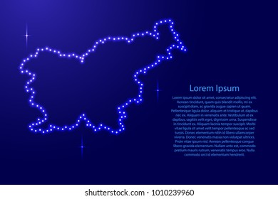 Map Slovenia from luminous blue star space points on the contour for banner, poster, greeting card, of vector illustration.
