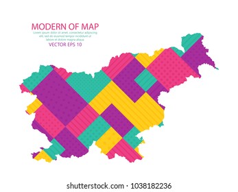 Map of Slovenia - Modern Geometric dots and lines background, colorful carving art - blue, yellow and purple. Vector illustration eps 10.