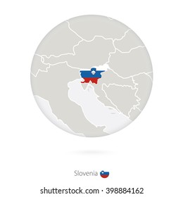 Map of Slovenia and national flag in a circle. Slovenia map contour with flag. Vector Illustration.
