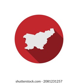 Mapa de Eslovenia en círculo rojo con una sombra larga
