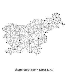 Map of Slovenia from polygonal black lines and dots of vector illustration