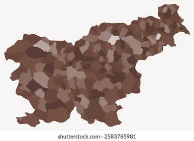 Map of Slovenia with regions. Just a simple country border map with region division. Brown color palette. Blank Republic of Slovenia shape with administrative division. Vector illustration.