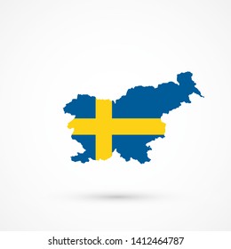 Map Slovenia in Sweden flag colors, editable vector. 