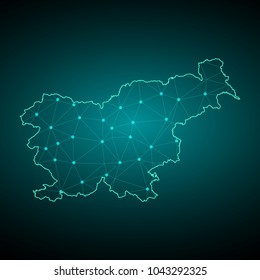 Map of Slovenia. Wire frame 3D mesh polygonal network line, design sphere, dot and structure. communications map of Slovenia. Vector Illustration EPS10.