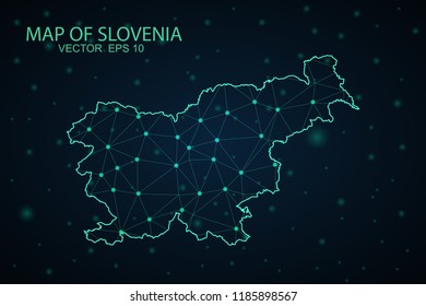 Map Slovenia. Wire Frame 3D mesh polygonal network line, design sphere,Slovenia map on dark background. Vector illustration eps 10.