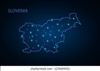 Map of Slovenia. Wire frame 3D mesh polygonal network line, design sphere, dot and structure. communications map of Slovenia. Vector Illustration EPS10. - Vector