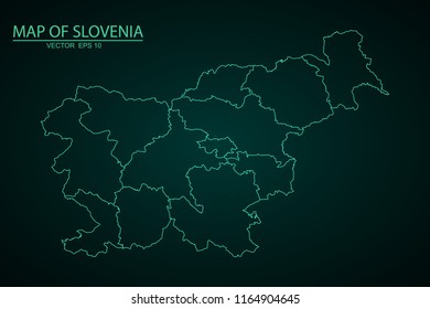 Map of Slovenia,Green map on dark background of map of Slovenia symbol for your web site design map. Vector illustration eps 10.
