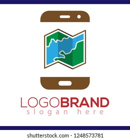 map with smart phone logo icon vector