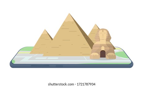 Map in the smartphone. Egyptian pyramids on the map. Vector.