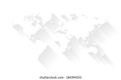 Map with smooth vector shadows and white map of the continents of the world. EPS 10 vector illustration