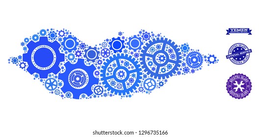 Map of Socotra Island designed with blue engine symbols, and isolated grunge watermarks for official repair services.
