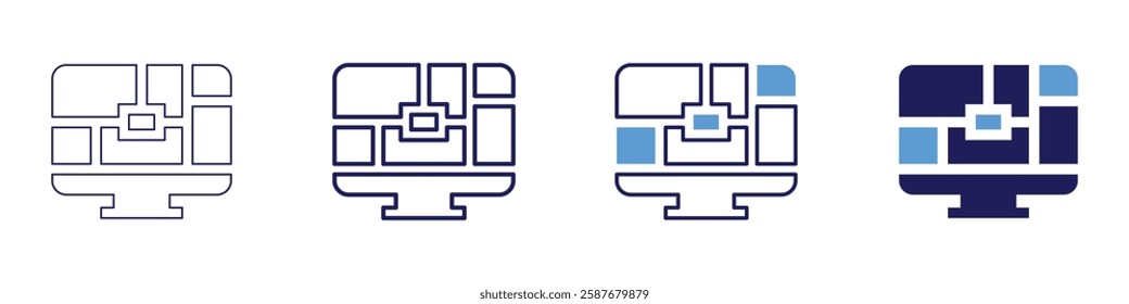 Map software icon in 4 different styles. Thin Line, Line, Bold Line, Duotone. Duotone style. Editable stroke.