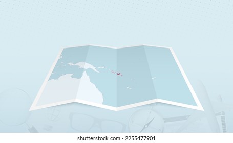 Karte der Salomonen mit der Flagge der Salomonen in der Kontur der Karte auf abstraktem Hintergrund. Reisegrafik.