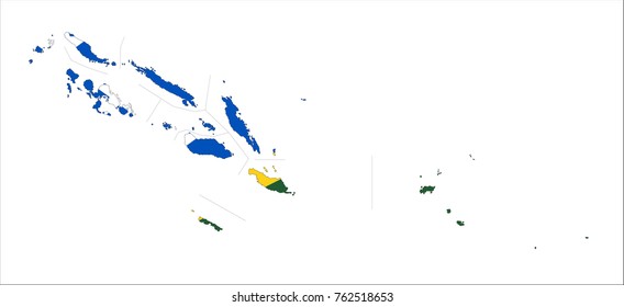 Map Of Solomon Islands With Flag Isolated On White Background.