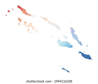 Map of Solomon Islands. Low poly illustration of the country. Geometric design with stripes. Technology, internet, network concept. Vector illustration.