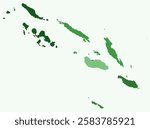 Map of Solomon Islands with regions. Just a simple country border map with region division. Green color palette. Plain Solomon Islands shape with administrative division. Vector illustration.