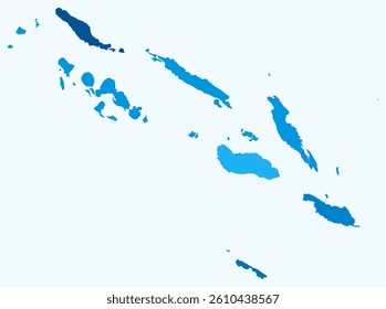 Map of Solomon Islands with regions. A simple country border map with regional divisions. Light blue color palette. Flat design with administrative divisions. Vector illustration.