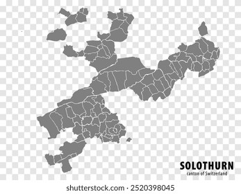 Mapa de Soleura sobre fondo transparente. Mapa de Canton Solothurn con distritos en gris para su diseño. Suiza. EPS10.