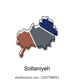 Mapa de la plantilla de diseño de ilustración de Soltaniyeh, formas geométricas y estilo de líneas aisladas en fondo blanco