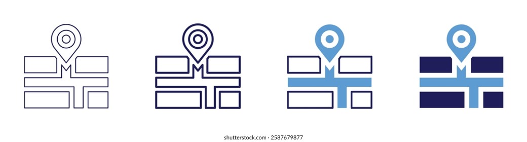 Map solution icon in 4 different styles. Thin Line, Line, Bold Line, Duotone. Duotone style. Editable stroke.