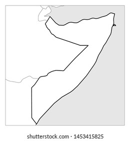Map of Somalia black thick outline highlighted with neighbor countries.