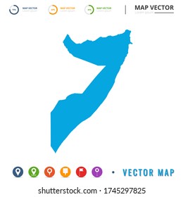 Map of Somalia blue and set pin icon.