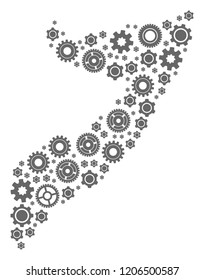 Map of Somalia formed with gray cog symbols. Vector abstract collage of map of Somalia with industry symbols. Engineering flat design for factory posters.