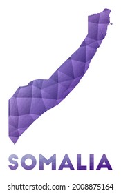 Map of Somalia. Low poly illustration of the country. Purple geometric design. Polygonal vector illustration.