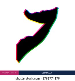 Mapa de Somalia en estilo multicolor en la plantilla de diseño de vectores fronterizos