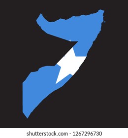Map of Somalia with an official flag. Illustration on black background