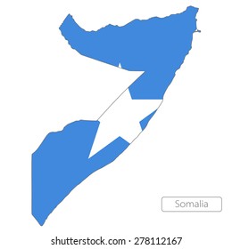 Map of Somalia with an official flag. Illustration on white background