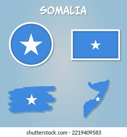 Mapa de Somalia de fondo azul, bandera de Somalia en él.