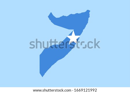 Map of Somalia on a blue background, Flag of Somalia on it.