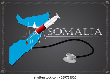 Map of Somalia with Stethoscope and syringe.