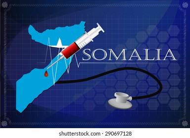 Map of Somalia with Stethoscope and syringe.