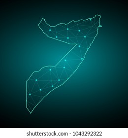 Map of Somalia. Wire frame 3D mesh polygonal network line, design sphere, dot and structure. communications map of Somalia. Vector Illustration EPS10.