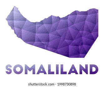 Mapa de Somalilandia. Baja ilustración policial del país. Diseño geométrico púrpura. Ilustración vectorial poligonal.